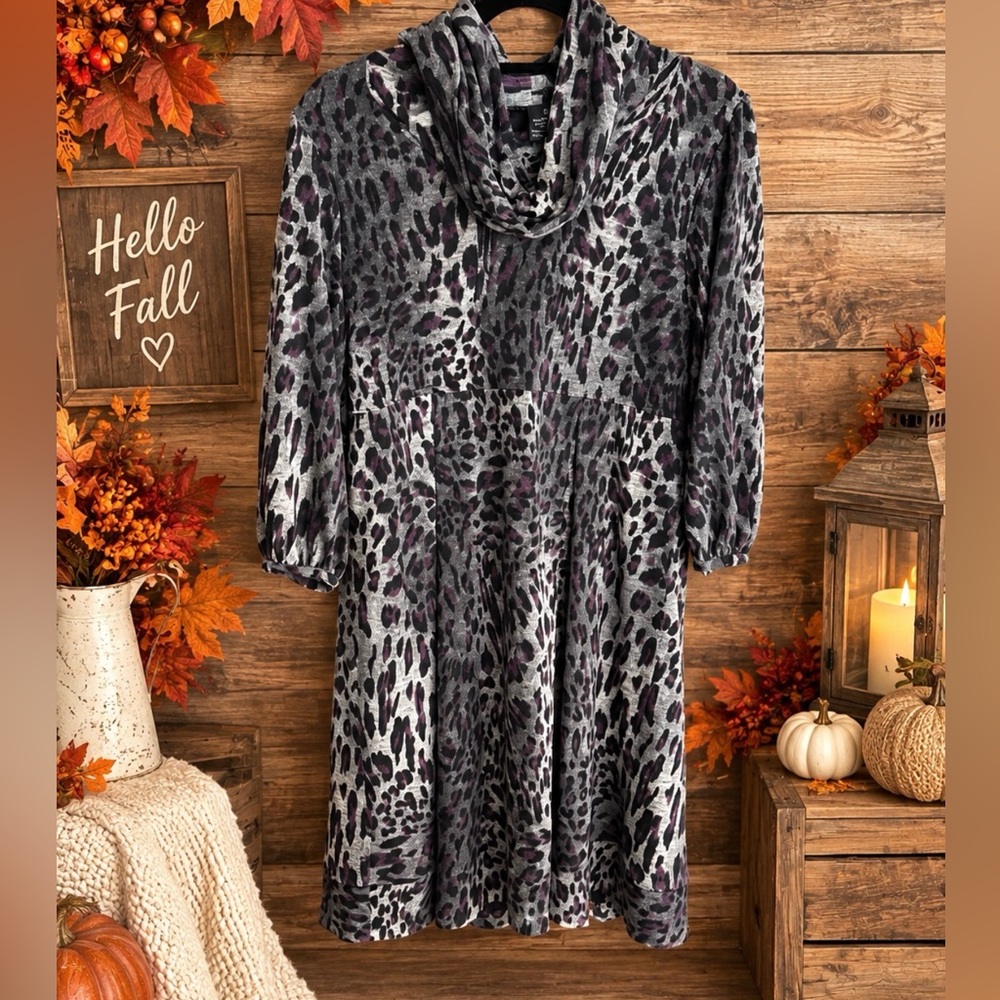 new directions Gray & Purple Leopard Print Cowl Neck Long Sleeve Dress